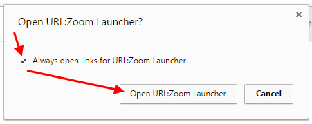 Chrome prompt to open Zoom